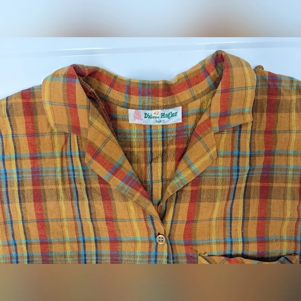 Didier Hagler vintage Madras plaid sleeveless button down shirt size 42 - Picture 5 of 11